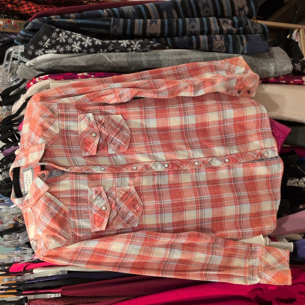 BKE Vintage Orange and White Plaid Flannel Shirt - M